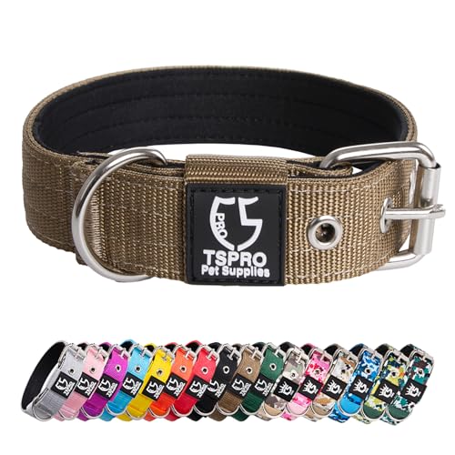 TSPRO Taktisches Hundehalsband, 3.3 cm breit, Militärqualität, Starkes Hundehalsband, Dickes Hundehalsband, robuste Metallschnalle, Hundehalsband (Khaki-S) von TSPRO