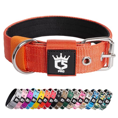 TSPRO Taktisches Hundehalsband, Robustes Halsband für Hunde mit Metallschnallenverschluss, 3,3 cm Breit, Verstellbar und Dick für Kleine Hunde (Orange S) von TSPRO