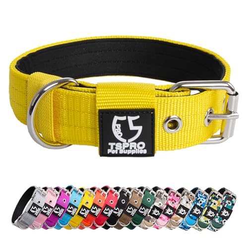 TSPRO Taktisches Hundehalsband, 3.3 cm breit, Militärqualität, Starkes Hundehalsband, Dickes Hundehalsband, robuste Metallschnalle, Hundehalsband Gelb-S(Yellow-S) von TSPRO