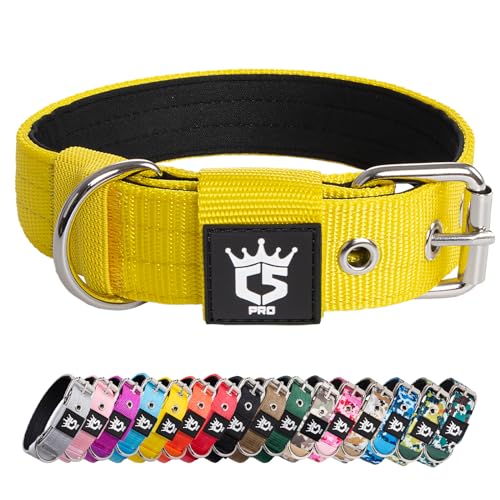 TSPRO Taktisches Hundehalsband, Robustes Halsband für Hunde mit Metallschnallenverschluss, 3,3 cm Breit, Verstellbar und Dick für Kleine Hunde (Gelb S) von TSPRO