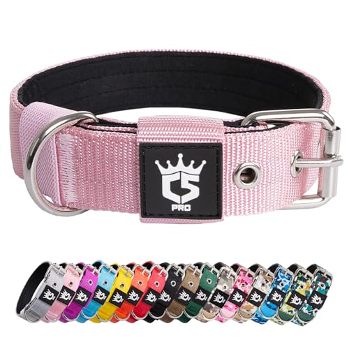 TSPRO Taktisches Hundehalsband, Robustes Halsband für Hunde mit Metallschnallenverschluss, 3,3 cm Breit, Verstellbar und Dick für Kleine Hunde (Rosa S) von TSPRO
