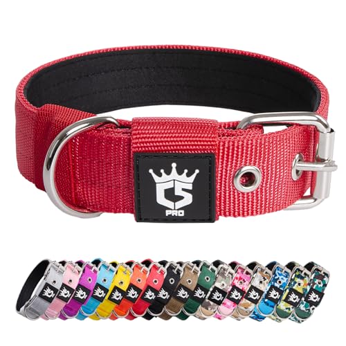 TSPRO Taktisches Hundehalsband, 3.3 cm breit, Militärqualität, Starkes Hundehalsband, Dickes Hundehalsband, robuste Metallschnalle, Hundehalsband Rot-S(Red-S) von TSPRO