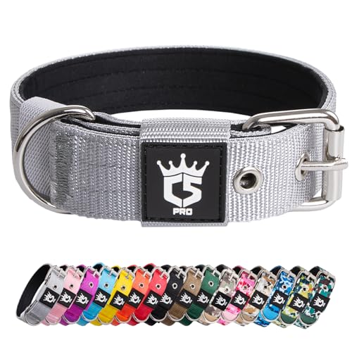 TSPRO Taktisches Hundehalsband, Robustes Halsband für Hunde mit Metallschnallenverschluss, 3,3 cm Breit, Verstellbar und Dick für Kleine Hunde (Silber S) von TSPRO