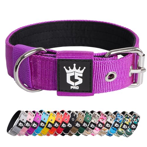 TSPRO Taktisches Hundehalsband, Robustes Halsband für Hunde mit Metallschnallenverschluss, 3,3 cm Breit, Verstellbar und Dick für Kleine Hunde (Lila S) von TSPRO