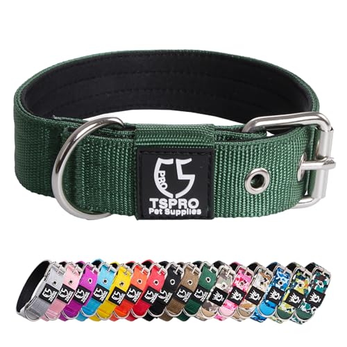 TSPRO Taktisches Hundehalsband, 3.3 cm breit, Militärqualität, Starkes Hundehalsband, Dickes Hundehalsband, robuste Metallschnalle, Hundehalsband grün-S(Green-S) von TSPRO