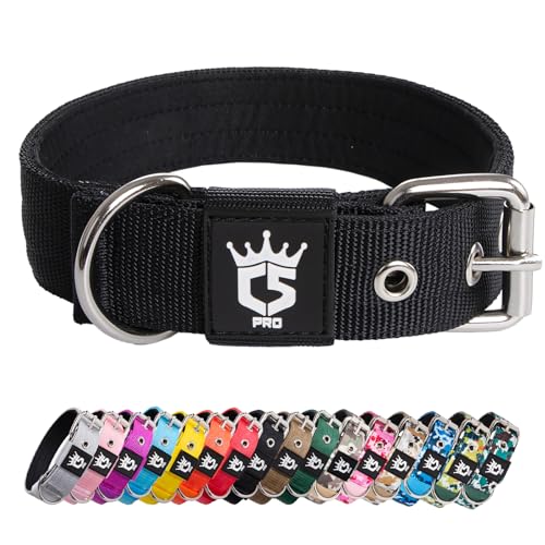 TSPRO Taktisches Hundehalsband, Robustes Halsband für Hunde mit Metallschnallenverschluss, 3,3 cm Breit, Verstellbar und Dick für Kleine Hunde (Schwarz S) von TSPRO