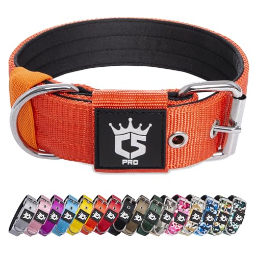 TSPRO Taktisches Hundehalsband, Robustes Halsband für Hunde mit Metallschnallenverschluss, 3,8 cm Breit, Verstellbar und Dick für Mittel bis Großgroße Hunde (Orange M) von TSPRO