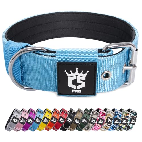 TSPRO Taktisches Hundehalsband, Robustes Halsband für Hunde mit Metallschnallenverschluss, 3,8 cm Breit, Verstellbar und Dick für Mittel bis Großgroße Hunde (Blau L) von TSPRO