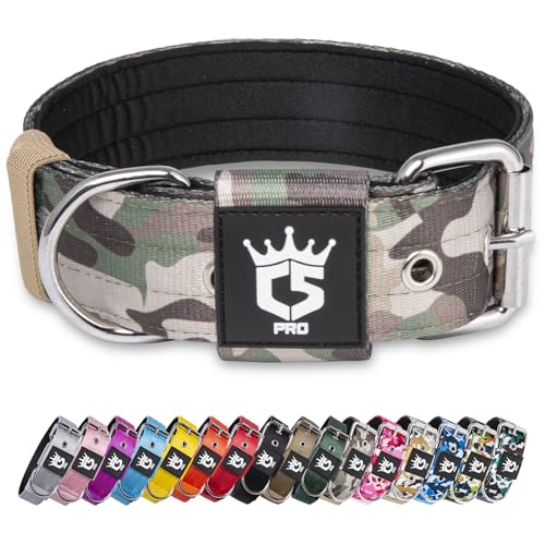 TSPRO Taktisches Hundehalsband, Robustes Halsband für Hunde mit Metallschnallenverschluss, 3,8 cm Breit, Verstellbar und Dick für Mittel bis Großgroße Hunde (Militärgrün L) von TSPRO