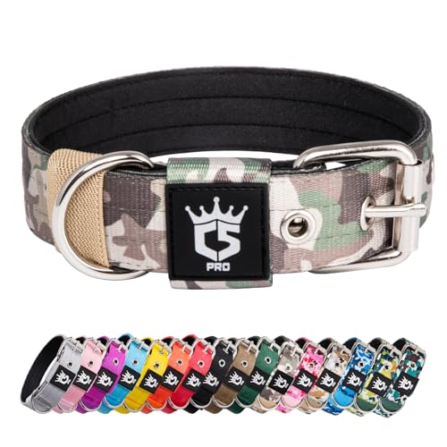TSPRO Taktisches Hundehalsband, Robustes Halsband für Hunde mit Metallschnallenverschluss, 3,3 cm Breit, Verstellbar und Dick für Kleine Hunde (Militärgrün S) von TSPRO