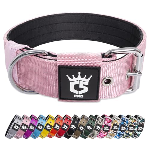 TSPRO Taktisches Hundehalsband, 3.8 cm breit, Militärqualität, Starkes Hundehalsband, Dickes Hundehalsband, robuste Metallschnalle, Hundehalsband Rosa-L(Pink-L) von TSPRO