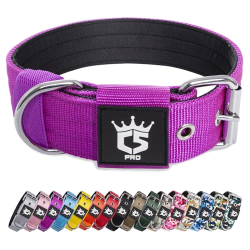 TSPRO Taktisches Hundehalsband, Robustes Halsband für Hunde mit Metallschnallenverschluss, 3,8 cm Breit, Verstellbar und Dick für Mittel bis Großgroße Hunde (Lila M) von TSPRO