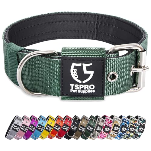 TSPRO Taktisches Hundehalsband, 3.8 cm breit, Militärqualität, Starkes Hundehalsband, Dickes Hundehalsband, robuste Metallschnalle, Hundehalsband grün-M(Green-M) von TSPRO