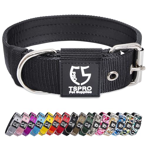 TSPRO Taktisches Hundehalsband, 3.8 cm breit, Militärqualität, Starkes Hundehalsband, Dickes Hundehalsband, robuste Metallschnalle, Hundehalsband schwarz-M(Black-M) von TSPRO