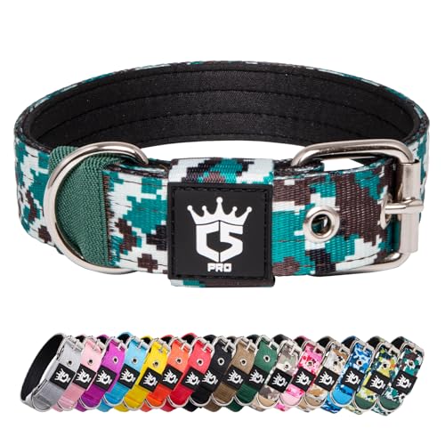 TSPRO Taktisches Hundehalsband, Robustes Halsband für Hunde mit Metallschnallenverschluss, 3,3 cm Breit, Verstellbar und Dick für Kleine Hunde (Camo Cyan S) von TSPRO