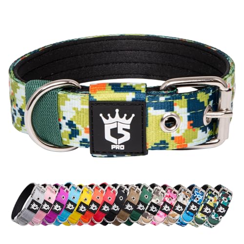 TSPRO Taktisches Hundehalsband, Robustes Halsband für Hunde mit Metallschnallenverschluss, 3,3 cm Breit, Verstellbar und Dick für Kleine Hunde (Camo Grün S) von TSPRO