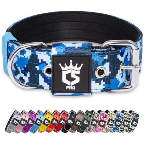 TSPRO Taktisches Hundehalsband 3,8 cm breit Hundehalsband Militärstandard Starkes Hundehalsband Dickes Hundehalsband Hundehalsband mit Stabiler Metallschnalle (Camo Blau-L) von TSPRO