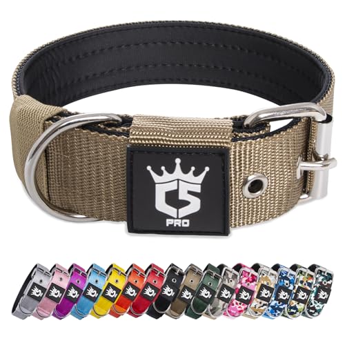 TSPRO Taktisches Hundehalsband, 3.8 cm breit, Militärqualität, Starkes Hundehalsband, Dickes Hundehalsband, robuste Metallschnalle, Hundehalsband (Khaki-L) von TSPRO