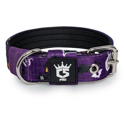 TSPRO Taktisches Hundehalsband, Robustes Halsband für Hunde mit Metallschnallenverschluss, 3,3 cm Breit, Verstellbar und Dick für Kleine Hunde (Halloween Lila S) von TSPRO