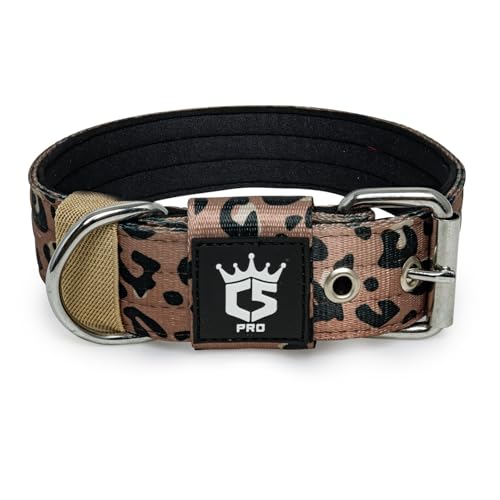 TSPRO Taktisches Hundehalsband, Robustes Halsband für Hunde mit Metallschnallenverschluss, 3,8 cm Breit, Verstellbar und Dick für Mittel bis Großgroße Hunde (Leopardenmuster L) von TSPRO