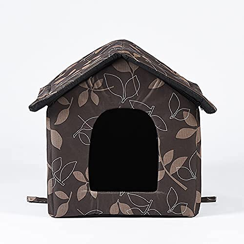Katzenhaus Für Draußen Winterfest, Wetterfestes Faltbar Hundebett Katzenbett Hundehütte Hundehöhle Für Kleine Bis Mittlere Größe Katzen Haustiere Hunde (L,Blätter) von TSQZE