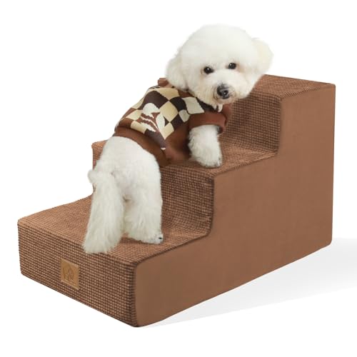 3-stufige Hundetreppe für kleine Hunde, Schaumstoff-Hundetreppe für hohe Betten, Couch, stabile Haustiertreppe für kleine Hunde und Katzen, einfache Installation und maschinenwaschbar, für von TSYPAIRS