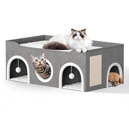 All-in-1 Extra breites Katzenhaus für den Innenbereich, mehrere Katzen Welpenfamilie, große Katzenhöhle für Haustierhaus mit flauschigem Ball zum Aufhängen und Kratzkissen, faltbares Hundeversteck All-in-1 Extra breites Katzenhaus für den Innenbereich, mehrere Katzen Welpenfamilie, große Katzenhöhle für Haustierhaus mit flauschigem Ball zum Aufhängen und Kratzkissen, faltbares Hundeversteck von TSYPAIRS