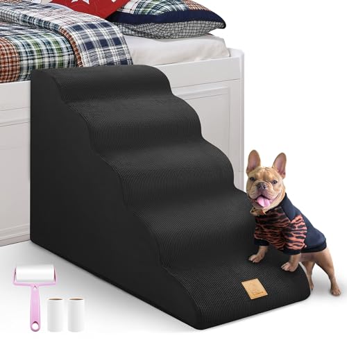Extra hohe Hundetreppe zu Betten, 58,4 cm, 5-stufige Schaumstoff-Hundetreppe für Couchbetten, freundlich für alte Gelenkverletzungen, kurze Beine, rutschfeste Unterseite, Haustierrampe für den von TSYPAIRS