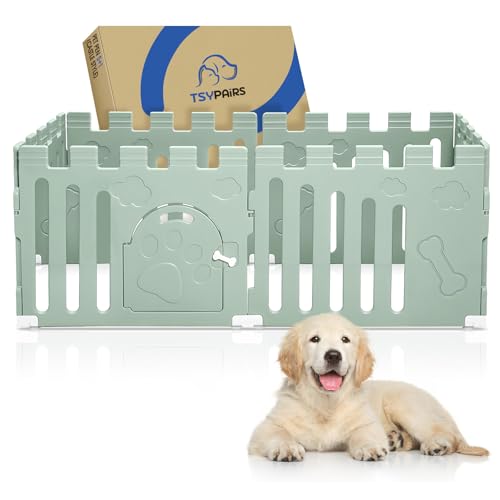 Hunde-Laufstall mit Tür, 6 Paneele, 61 cm, Welpenlaufstall, starker Kunststoff, Sicherheitszaun für kleine Haustiere, rutschfestes und sicheres Haustiergitter, Grün Hunde-Laufstall mit Tür, 6 Paneele, 61 cm, Welpenlaufstall, starker Kunststoff, Sicherheitszaun für kleine Haustiere, rutschfestes und sicheres Haustiergitter, Grün von TSYPAIRS