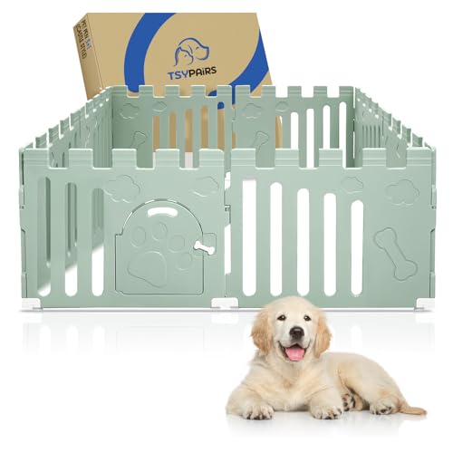 Hunde-Laufstall mit Tür, 8 Paneele, 61 cm, Welpenlaufstall, starker Kunststoff, Sicherheitszaun für kleine Haustiere, rutschfestes und sicheres Haustiergitter, Grün Hunde-Laufstall mit Tür, 8 Paneele, 61 cm, Welpenlaufstall, starker Kunststoff, Sicherheitszaun für kleine Haustiere, rutschfestes und sicheres Haustiergitter, Grün von TSYPAIRS