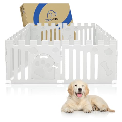 Hunde-Laufstall mit Tür, 8 Paneele, 61 cm, Welpenlaufstall, starker Kunststoff, Sicherheitszaun für kleine Haustiere, rutschfestes und sicheres Haustiergitter, Weiß Hunde-Laufstall mit Tür, 8 Paneele, 61 cm, Welpenlaufstall, starker Kunststoff, Sicherheitszaun für kleine Haustiere, rutschfestes und sicheres Haustiergitter, Weiß von TSYPAIRS