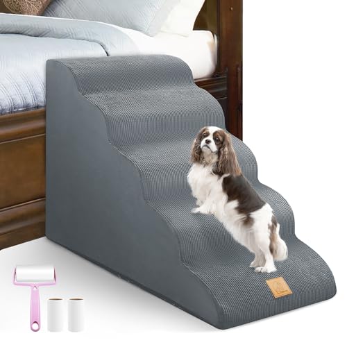 Hundetreppe zu hohen Betten, 5-stufige Schaumstoff-Hundetreppe für Couchbetten, freundlich für alte Gelenkverletzungen, kurze Beine, rutschfeste Unterseite, Haustierrampe für den Innenbereich, von TSYPAIRS