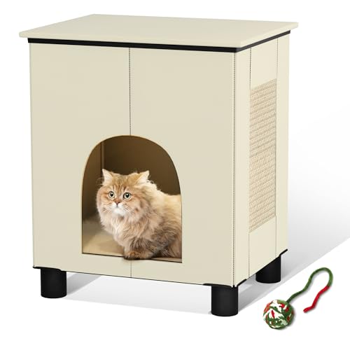 Katzenhaus Innen, Innen Katzen Condo mit Waschbarem Plüschkissen, Großflächige Katzenkratzunterlage mit Katzenball Spielzeug, Indoor Katzenhaus & Höhlen für Große Katzen und Welpen, Beige Katzenhaus Innen, Innen Katzen Condo mit Waschbarem Plüschkissen, Großflächige Katzenkratzunterlage mit Katzenball Spielzeug, Indoor Katzenhaus & Höhlen für Große Katzen und Welpen, Beige von TSYPAIRS