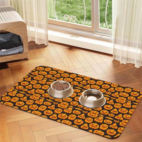 Halloween-Kürbis-Muster, saugfähige Leder-Tischdecke für Hunde und Katzen, Futtermatte, 60 x 40 cm, 4 mm dick von TTIGLHOH