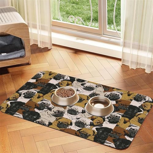 Imagen De Mops, saugfähige Leder-Tischdecke für Hunde und Katzen, Futtermatte, 60 x 40 cm, 4 mm dick von TTIGLHOH