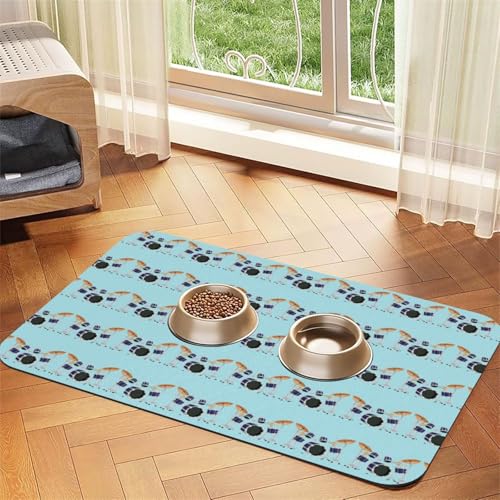 Jazz-Trommel-Druck, saugfähige Leder-Tischdecke für Hunde und Katzen, Futtermatte, 60 x 40 cm, 4 mm dick von TTIGLHOH