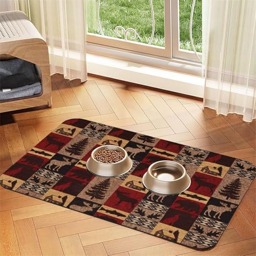 Lodge Bär Hirsch Fisch Druck Haustier saugfähige Leder-Tischdecke für Hunde Katzen Futtermatte 60 x 40 cm 4 mm dick von TTIGLHOH