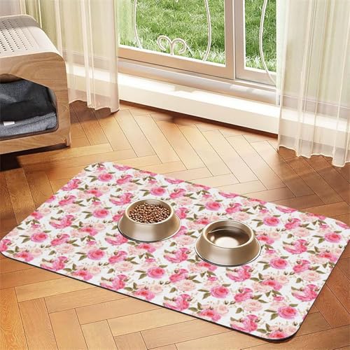 Saugfähige Leder-Tischdecke für Hunde und Katzen, 4 mm dick, Blumen-Rose, Rosa, 60 x 40 cm von TTIGLHOH