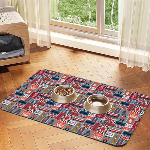 Saugfähige Leder-Tischdecke für Hunde und Katzen, Motiv: England-Symbole, 60 x 40 cm, 4 mm dick von TTIGLHOH