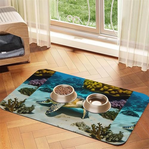 Saugfähige Leder-Tischdecke für Hunde und Katzen, Motiv: Meeresschildkröte, 60 x 40 cm, 4 mm dick von TTIGLHOH