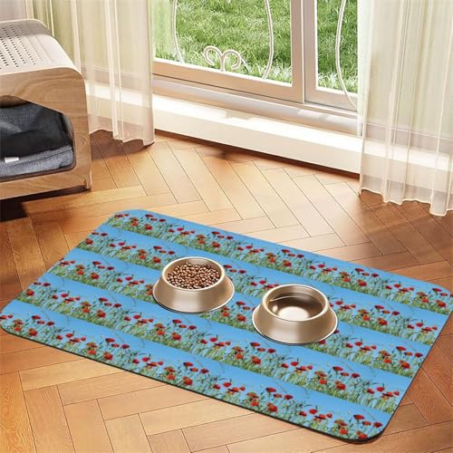 Saugfähige Leder-Tischdecke für Hunde und Katzen, Motiv: Mohnblumen auf Himmel, 60 x 40 cm, 4 mm dick von TTIGLHOH