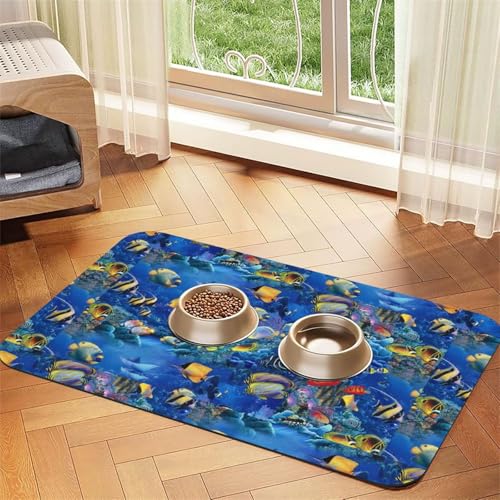 Saugfähige Leder-Tischdecke für Hunde und Katzen, Motiv: tropische Fische, 60 x 40 cm, 4 mm dick von TTIGLHOH