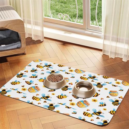 Saugfähige Leder-Tischdecke mit Cartoon-Bienenmuster für Hunde und Katzen, Futtermatte, 60 x 40 cm, 4 mm dick Saugfähige Leder-Tischdecke mit Cartoon-Bienenmuster für Hunde und Katzen, Futtermatte, 60 x 40 cm, 4 mm dick von TTIGLHOH