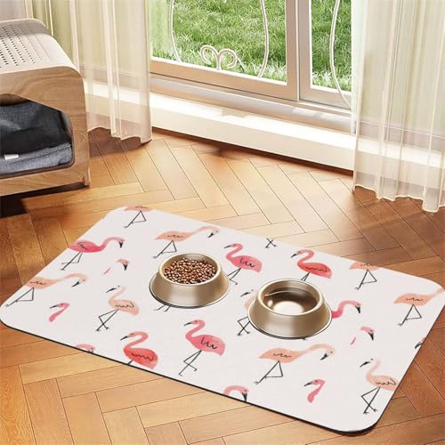 Saugfähige Leder-Tischdecke mit Flamingo-Aufdruck für Hunde und Katzen, Futtermatte, 60 x 40 cm, 4 mm dick von TTIGLHOH