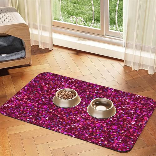 Saugfähige Leder-Tischdecke mit Glitzermuster für Hunde und Katzen, Futtermatte, 60 x 40 cm, 4 mm dick von TTIGLHOH
