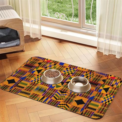 Saugfähige Leder-Tischdecke mit afrikanischem Webdruck, für Hunde und Katzen, Futtermatte, 60 x 40 cm, 4 mm dick von TTIGLHOH