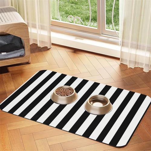 Schwarze und weiße gestreifte Haustier-Tischdecke für Hunde, Katzen, Futtermatte, 60 x 40 cm, 4 mm dick von TTIGLHOH