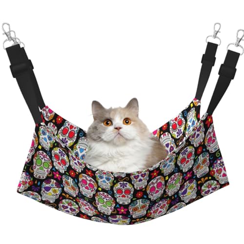 TTIGLHOH Hängematte mit bunten Totenköpfen, für Katzen, Frettchen, weiches Bett, geeignet für Haustiere, Meerschweinchen, Hamster, Kätzchen von TTIGLHOH