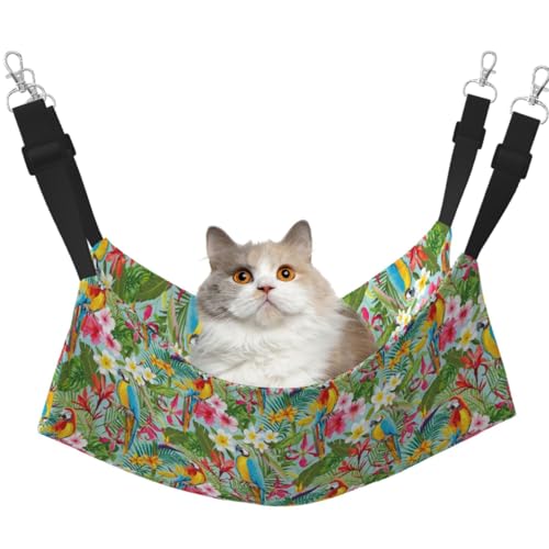 TTIGLHOH Haustier-Hängematte mit tropischen Pflanzen und Papageien, für Katzen, Frettchen, weiches Bett, geeignet für Haustiere, Meerschweinchen, Hamster, Kätzchen TTIGLHOH Haustier-Hängematte mit tropischen Pflanzen und Papageien, für Katzen, Frettchen, weiches Bett, geeignet für Haustiere, Meerschweinchen, Hamster, Kätzchen von TTIGLHOH