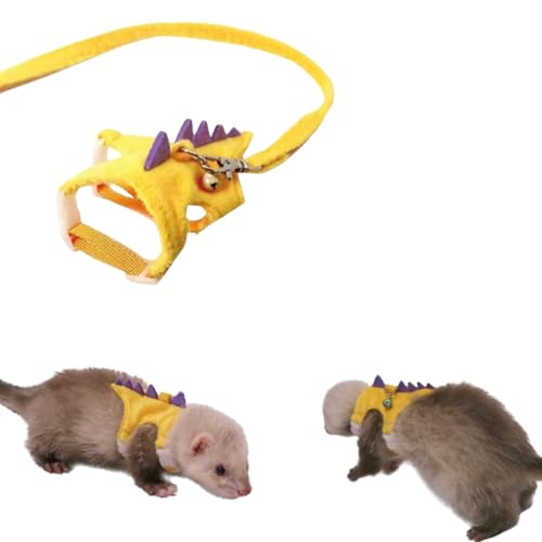 Frettchen-Geschirr und Leine, süßes Dinosaurier-Design, weiches Netzgewebe, für kleine Tiere, Frettchen, Kaninchen, Meerschweinchen, Eichhörnchen, Gelb Frettchen-Geschirr und Leine, süßes Dinosaurier-Design, weiches Netzgewebe, für kleine Tiere, Frettchen, Kaninchen, Meerschweinchen, Eichhörnchen, Gelb von TTMIMIK